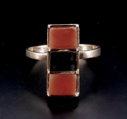 Coral And Onyx Ring