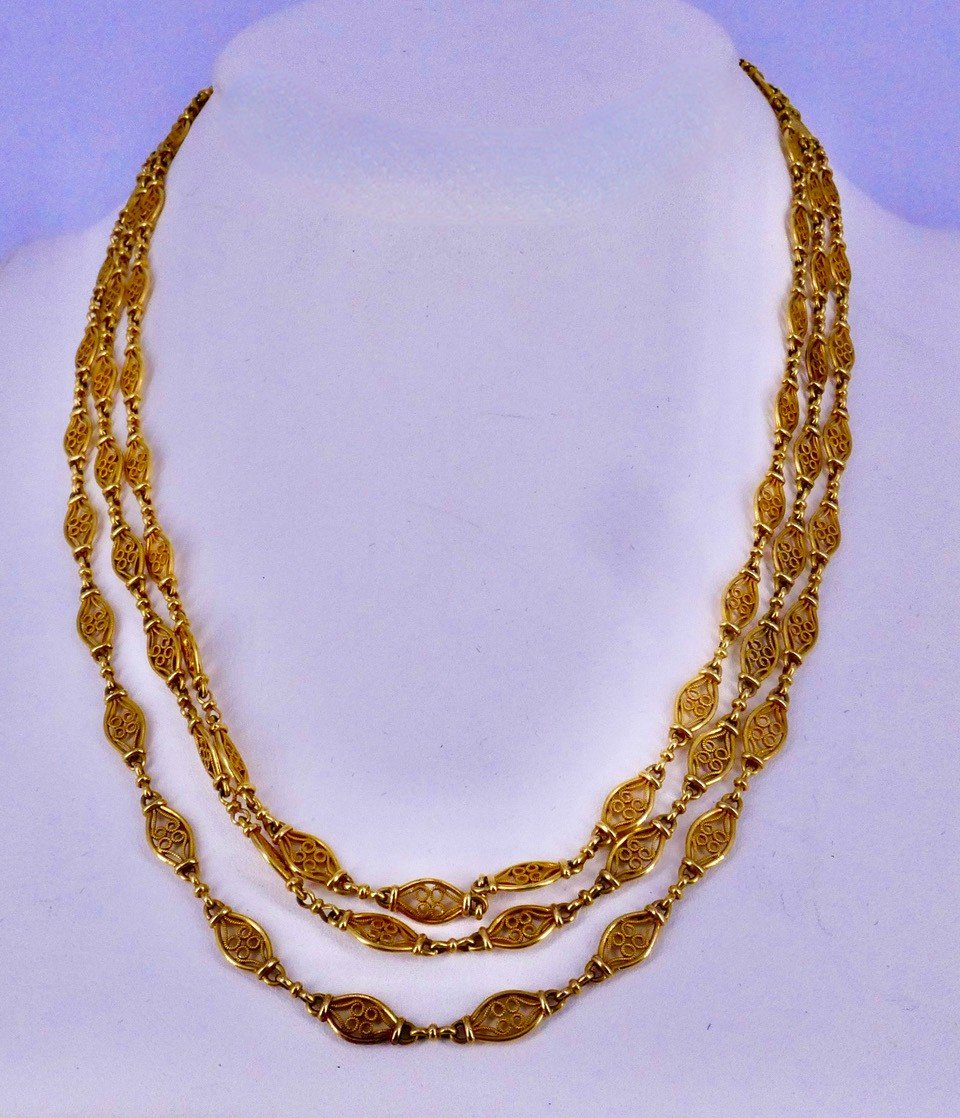 Filigree Gold Long Necklace Late 19th Century-photo-4