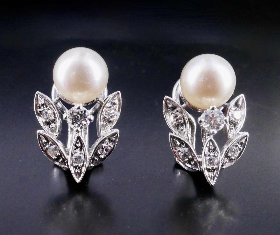 Clips d'Oreilles Or Perles Diamants 