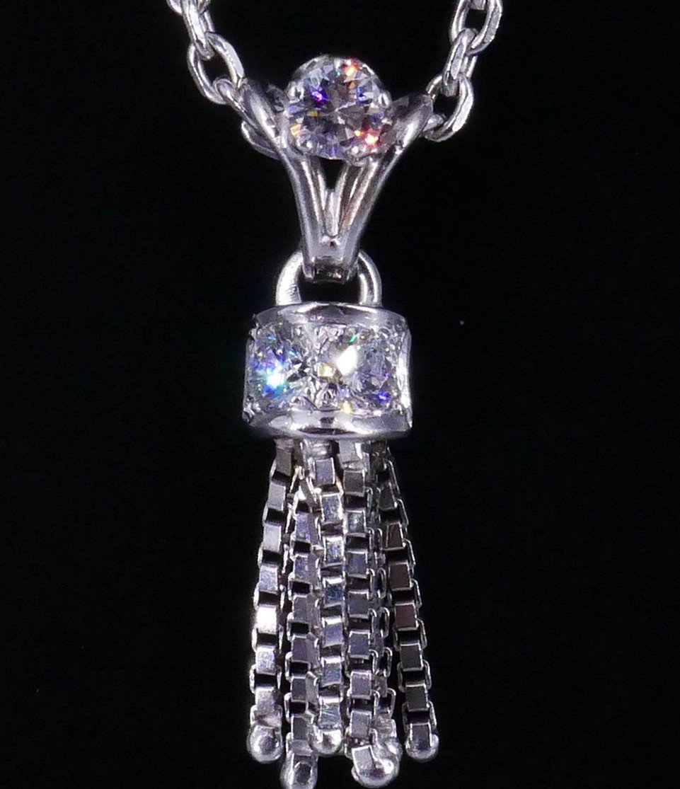 White Gold Necklace With Diamond Tassel Pendant-photo-2