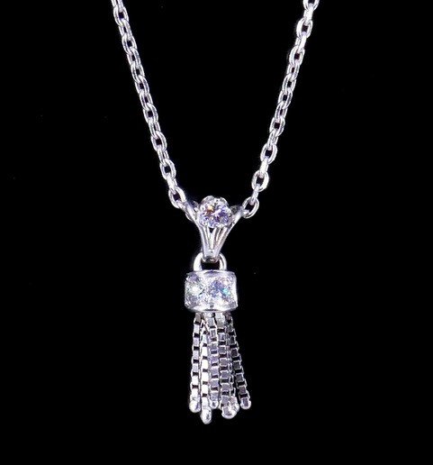 White Gold Necklace With Diamond Tassel Pendant-photo-3