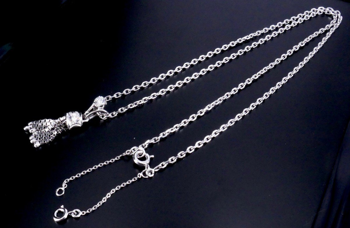 White Gold Necklace With Diamond Tassel Pendant