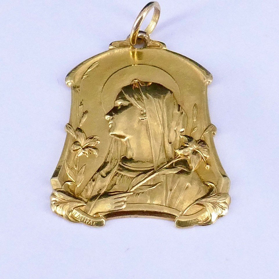 Medaille  Vierge Marie En Or Art Nouveau Tairac 