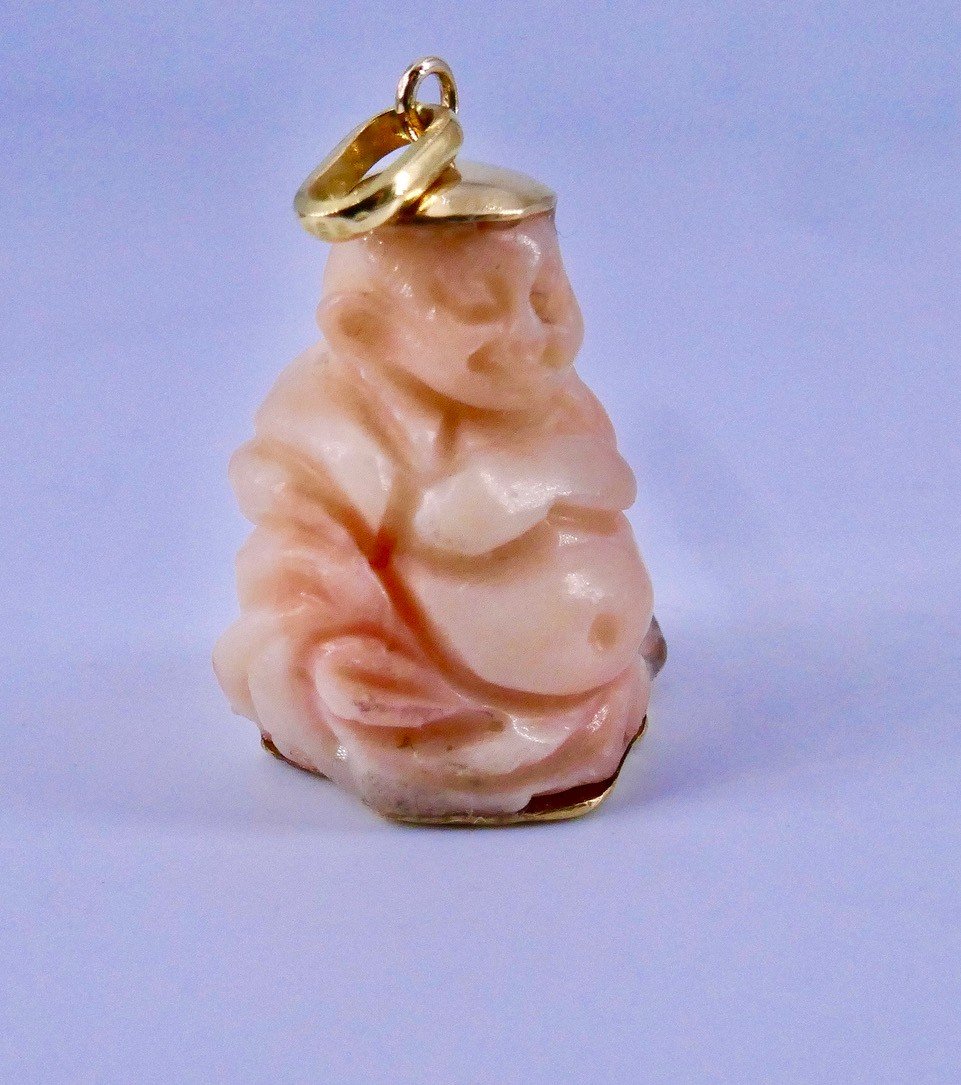 Gold Peach Coral Buddha Pendant-photo-2