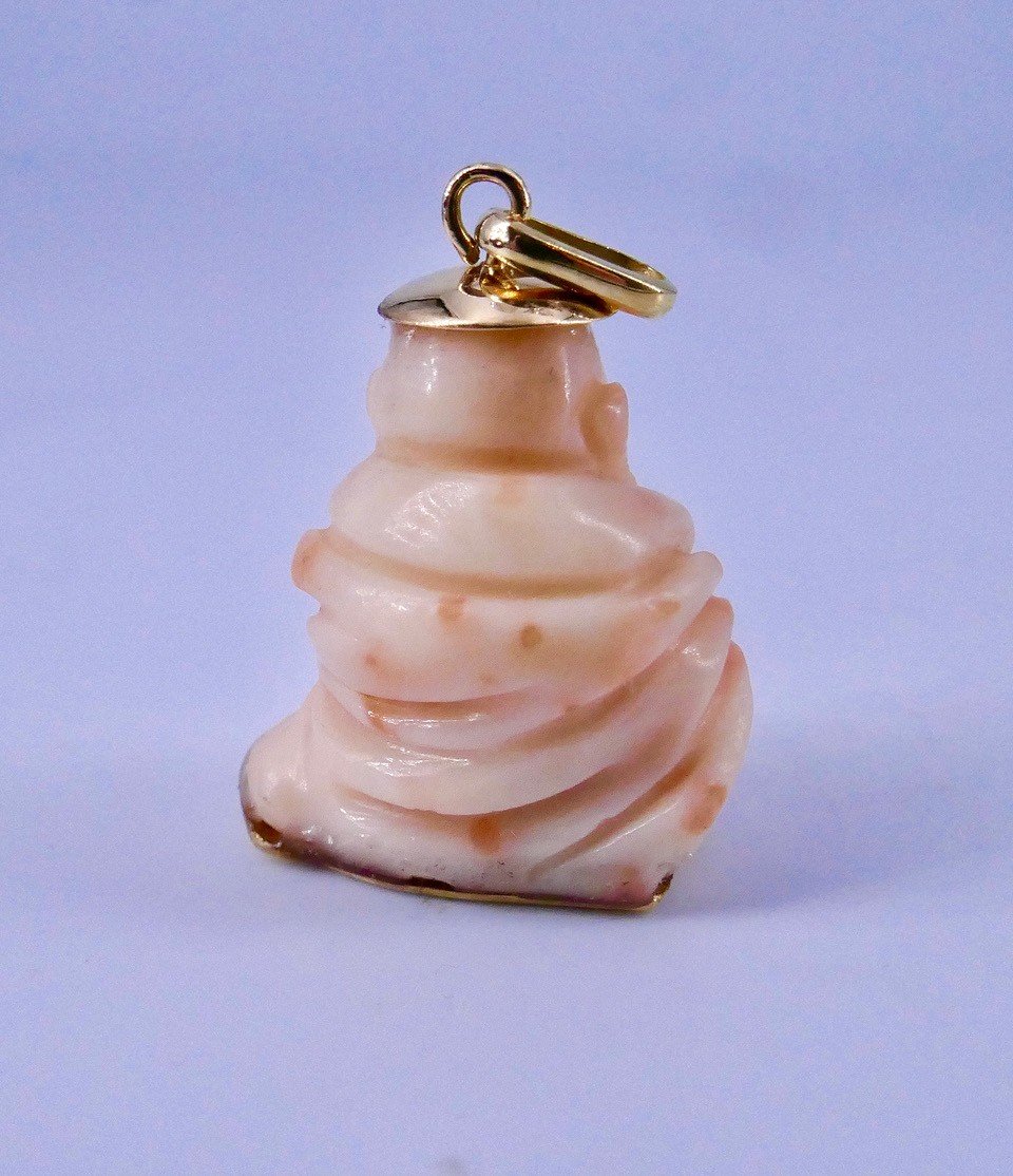 Gold Peach Coral Buddha Pendant-photo-3