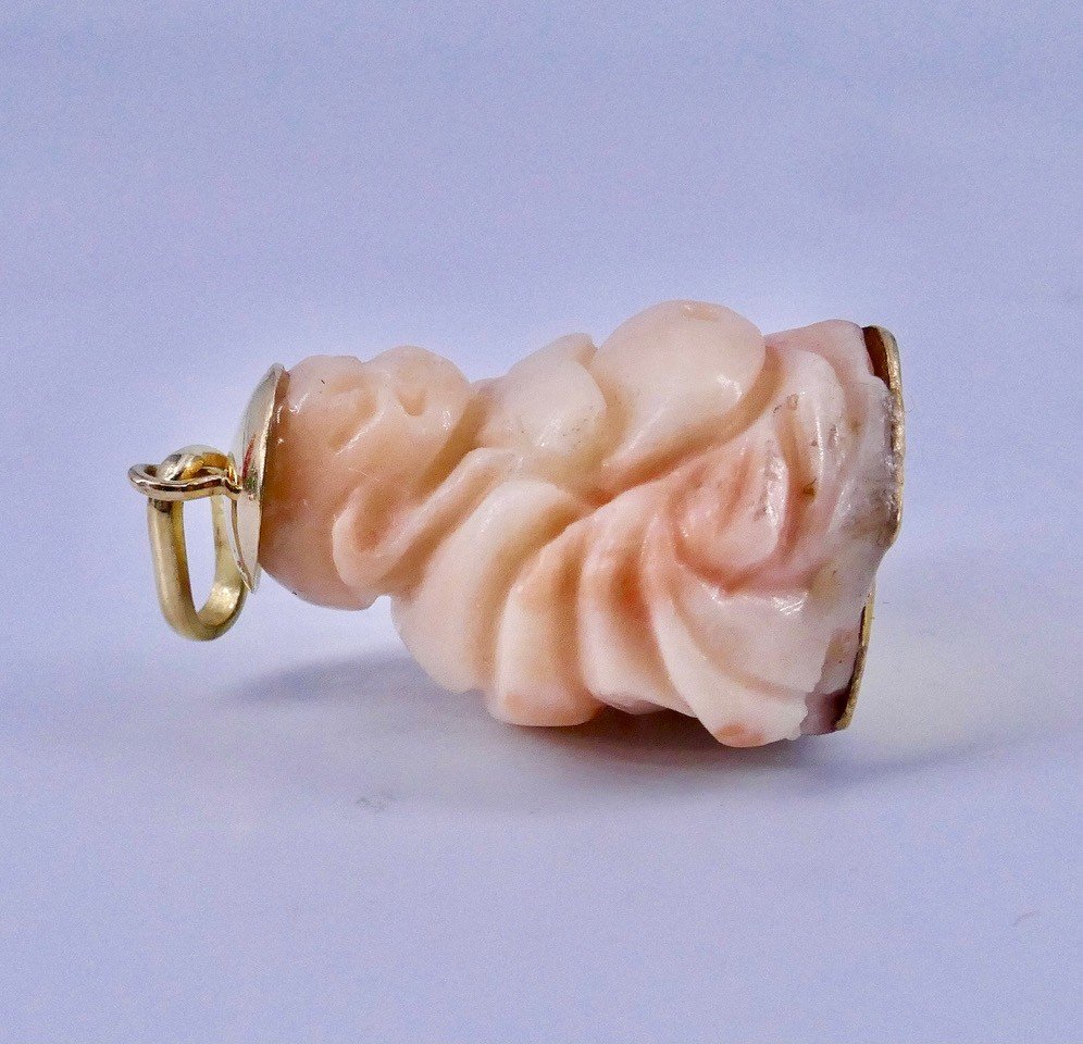 Gold Peach Coral Buddha Pendant-photo-1