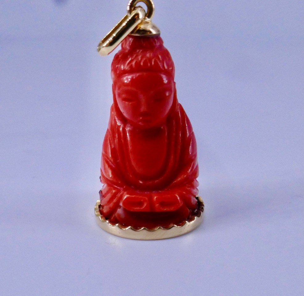 Gold Coral Buddha Pendant