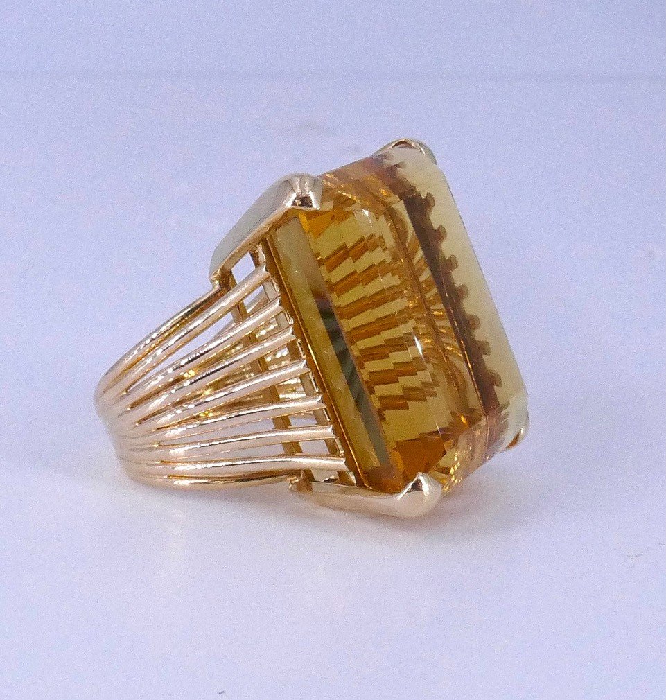 Citrine Gold Cocktail Ring 1950-photo-2