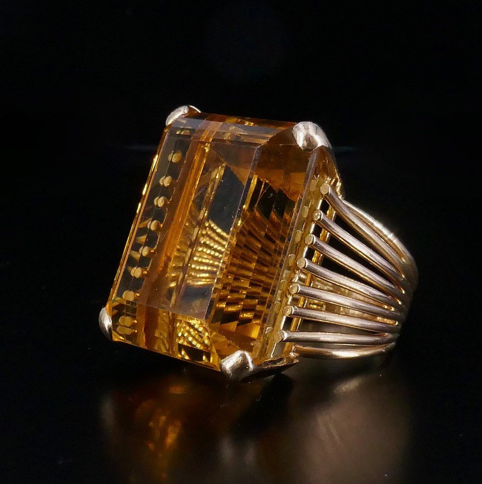 Citrine Gold Cocktail Ring 1950-photo-2