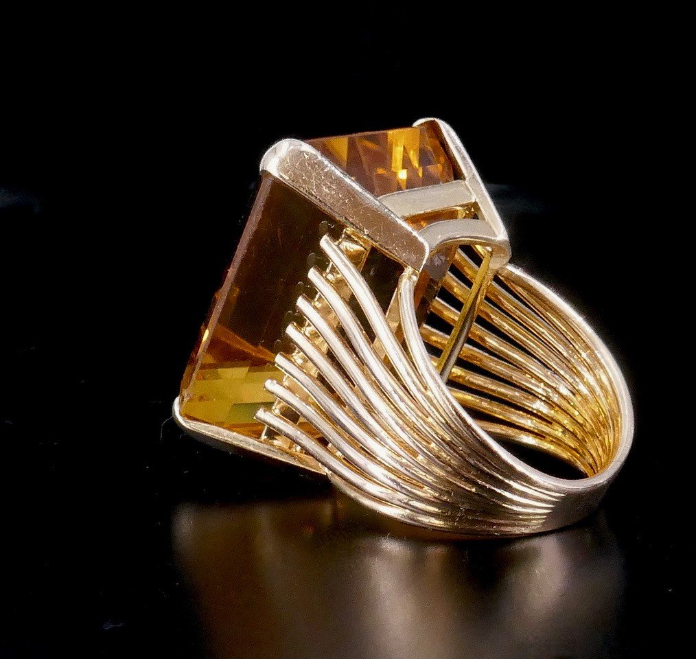 Citrine Gold Cocktail Ring 1950-photo-3