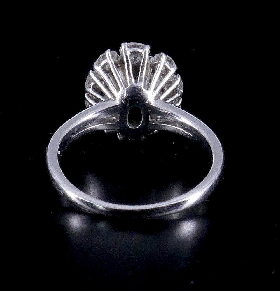 Pompadour Platinum Diamond Emerald Ring-photo-3