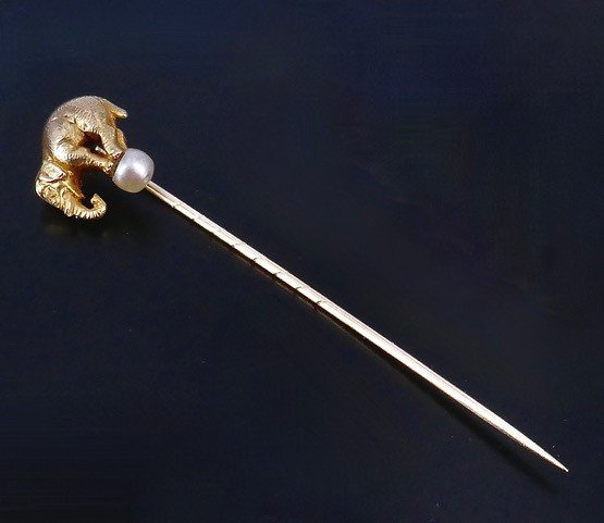 Elephant Tie Pin In Gold Late 19th Century -photo-2