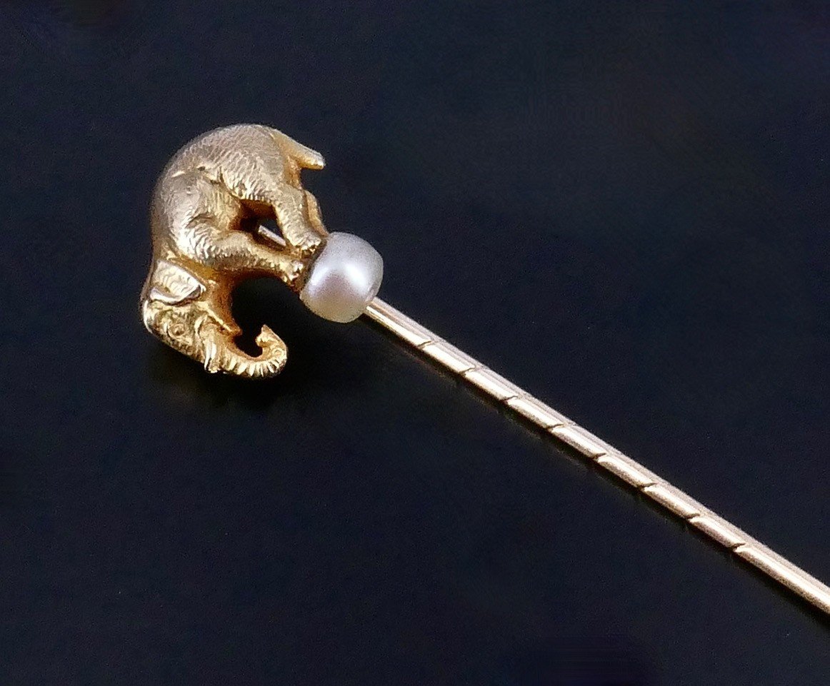 Elephant Tie Pin In Gold Late 19th Century -photo-4