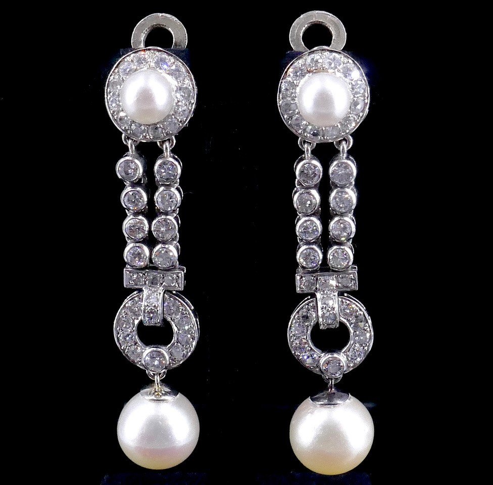 Clips d'Oreilles Art Déco Diamants Et Perles