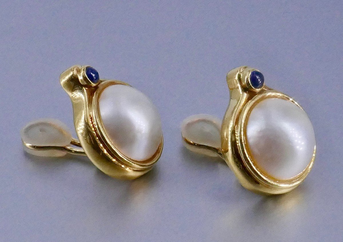 Mabé Sapphire Pearl Gold Clip Earrings-photo-2