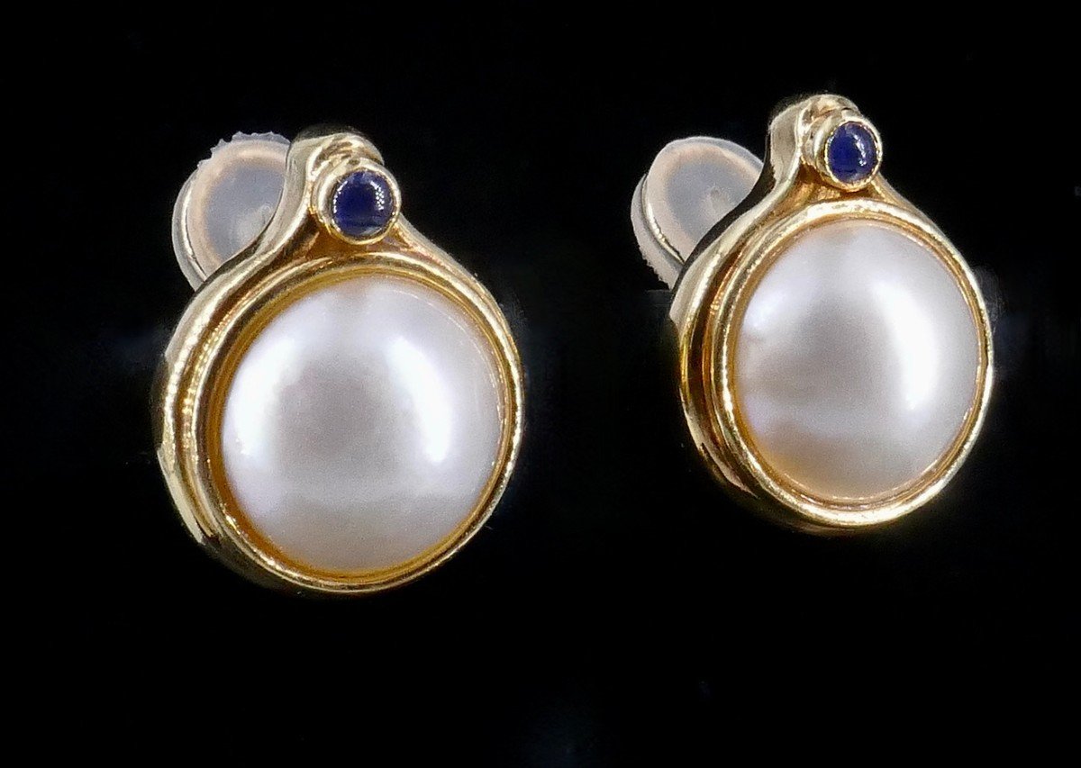 Mabé Sapphire Pearl Gold Clip Earrings-photo-1