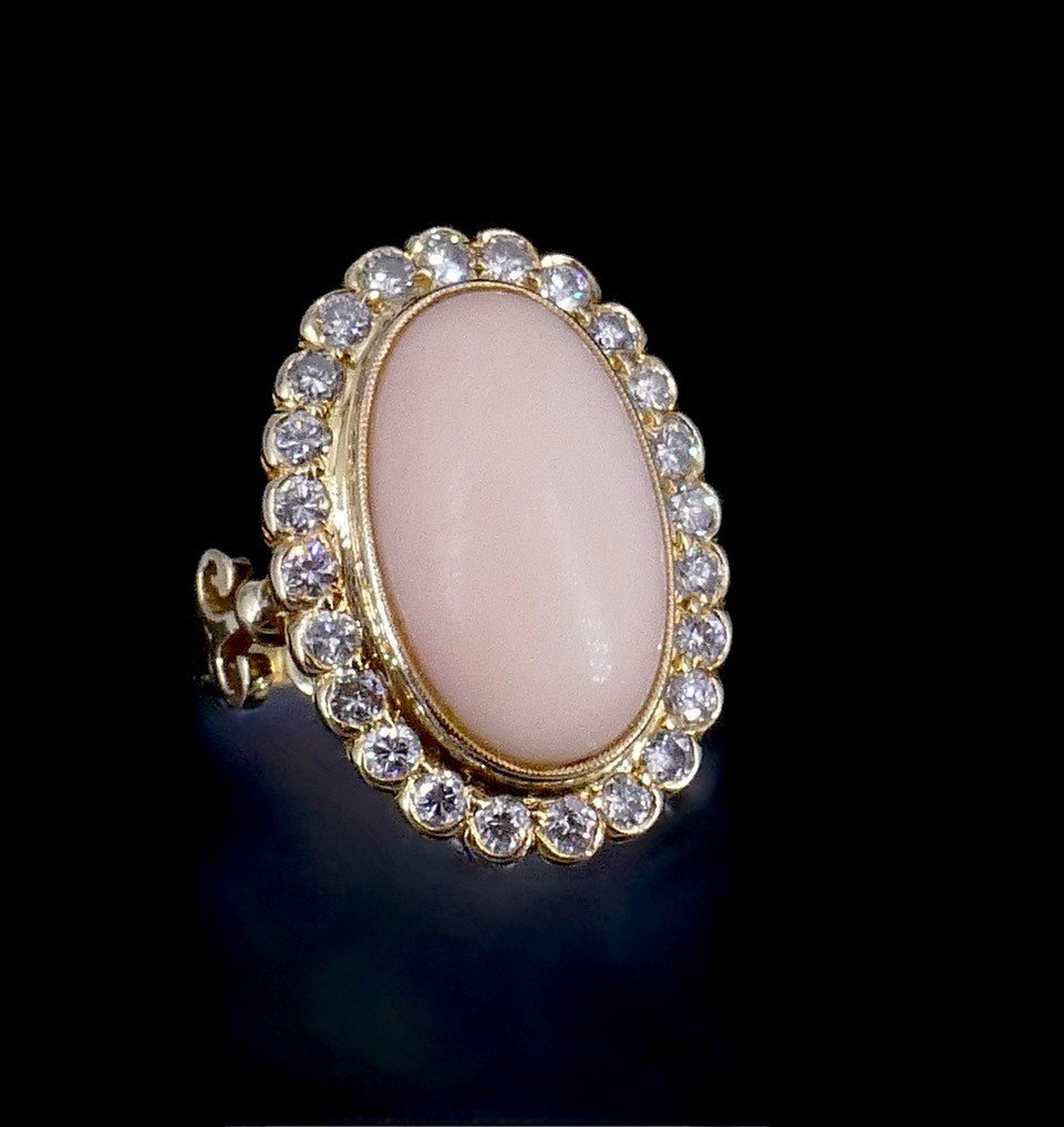 Oval Coral Peach Diamond Ring -photo-1