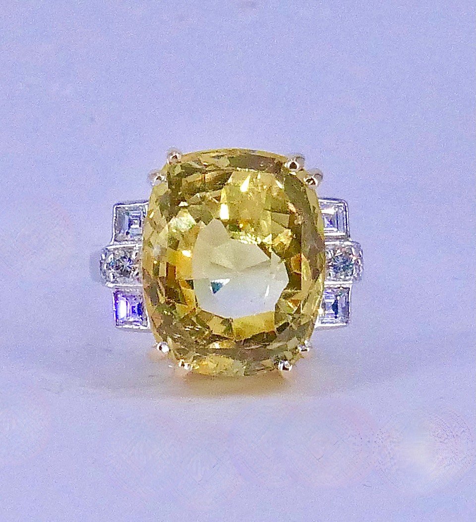 Bague Deux Ors Saphir Ceylan 18,77 Ct Non Chauffé 