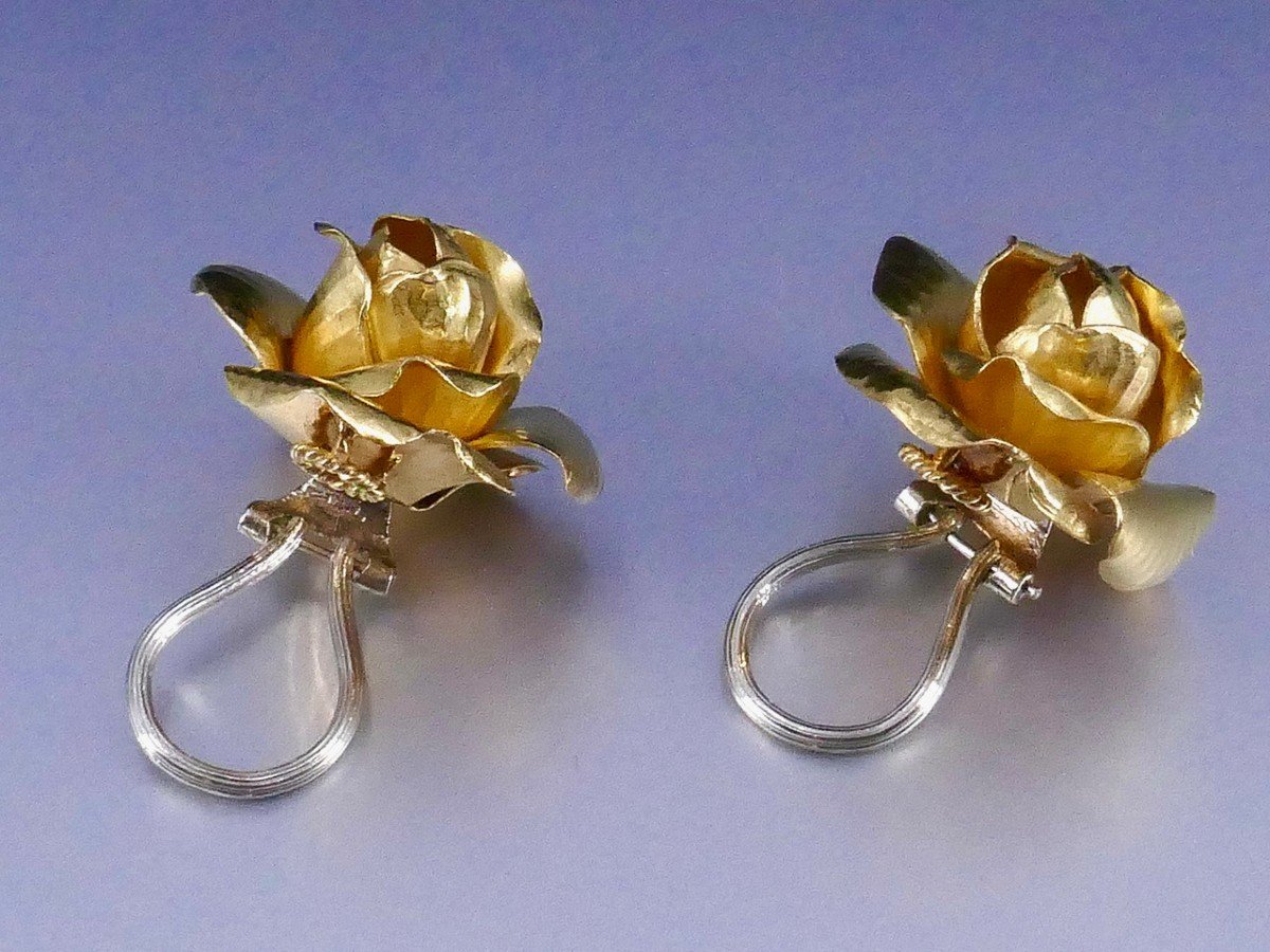 Yellow Gold Diamond "pink" Ear Clips -photo-2