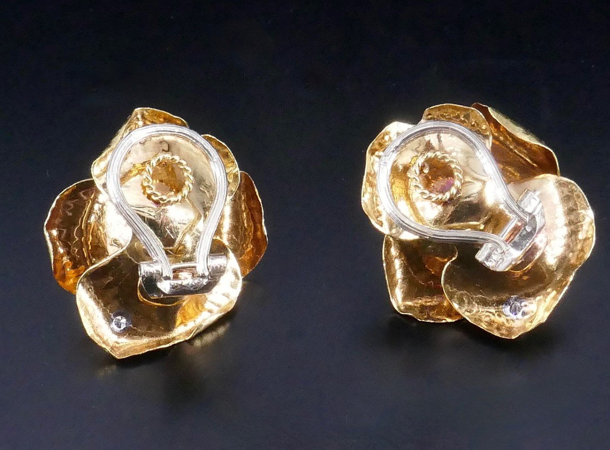 Yellow Gold Diamond "pink" Ear Clips -photo-4