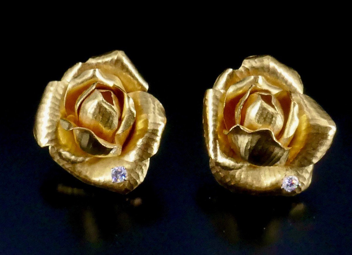 Yellow Gold Diamond "pink" Ear Clips -photo-2