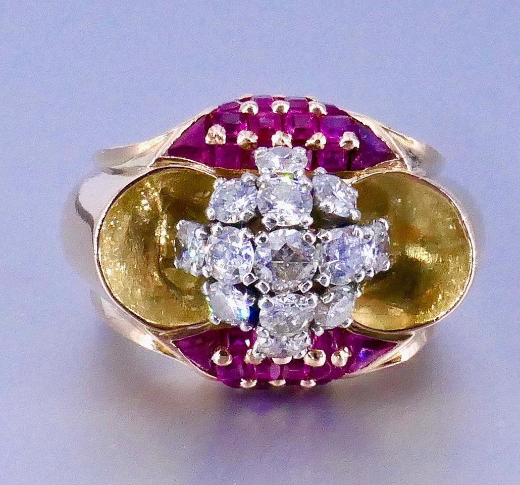 Bague Tank Or Platine Diamants Rubis Verneuil -photo-2