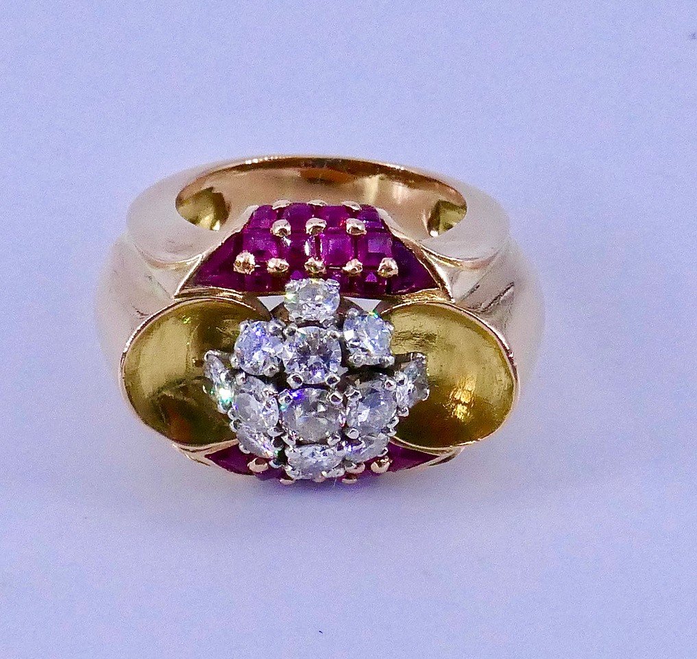 Bague Tank Or Platine Diamants Rubis Verneuil -photo-3