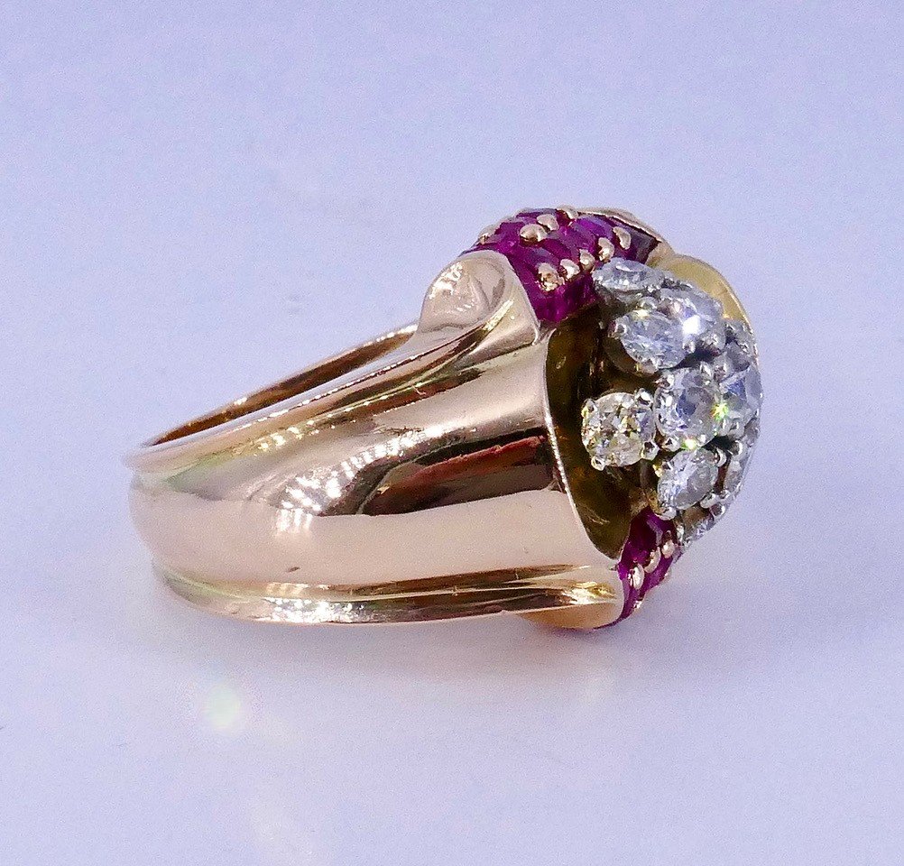 Bague Tank Or Platine Diamants Rubis Verneuil -photo-2