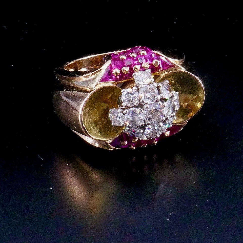 Bague Tank Or Platine Diamants Rubis Verneuil -photo-4