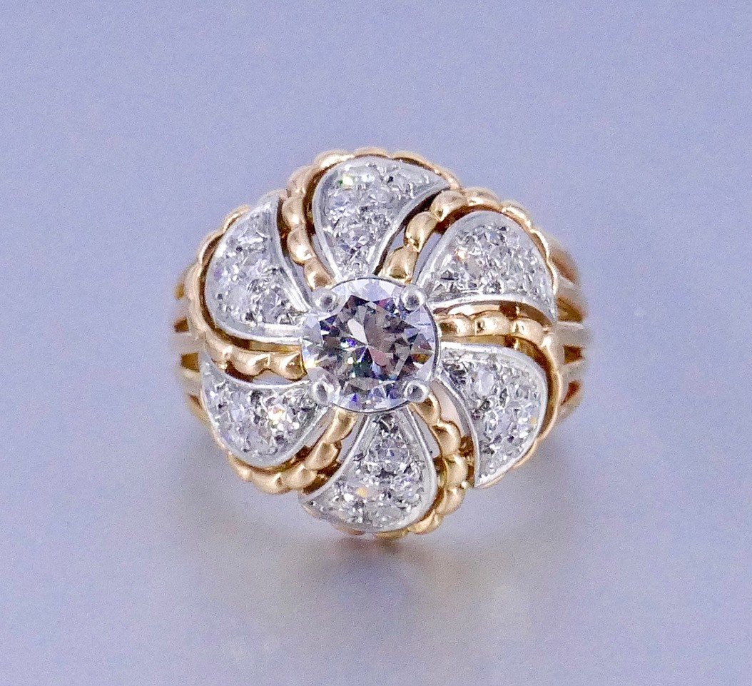 50s Dome Cocktail Ring With Diamonds 