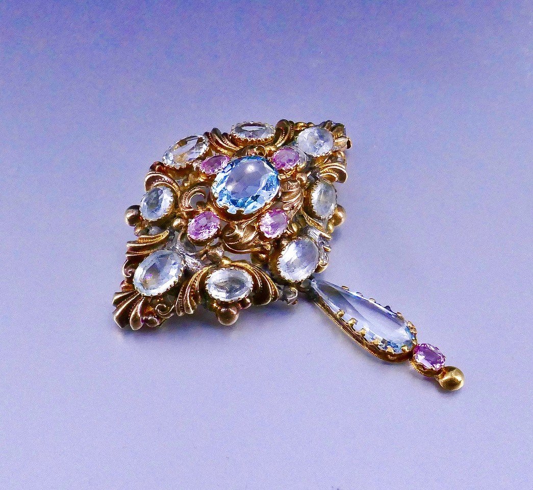 Broche Charles X Aigue-marine tourmalines-photo-3