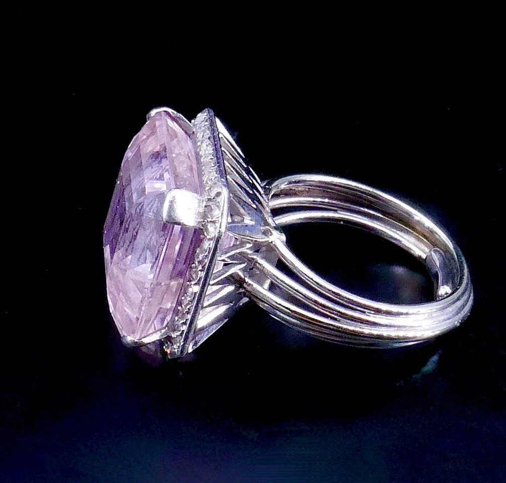 Bague "Cocktail "Or Blanc Morganite diamants -photo-2