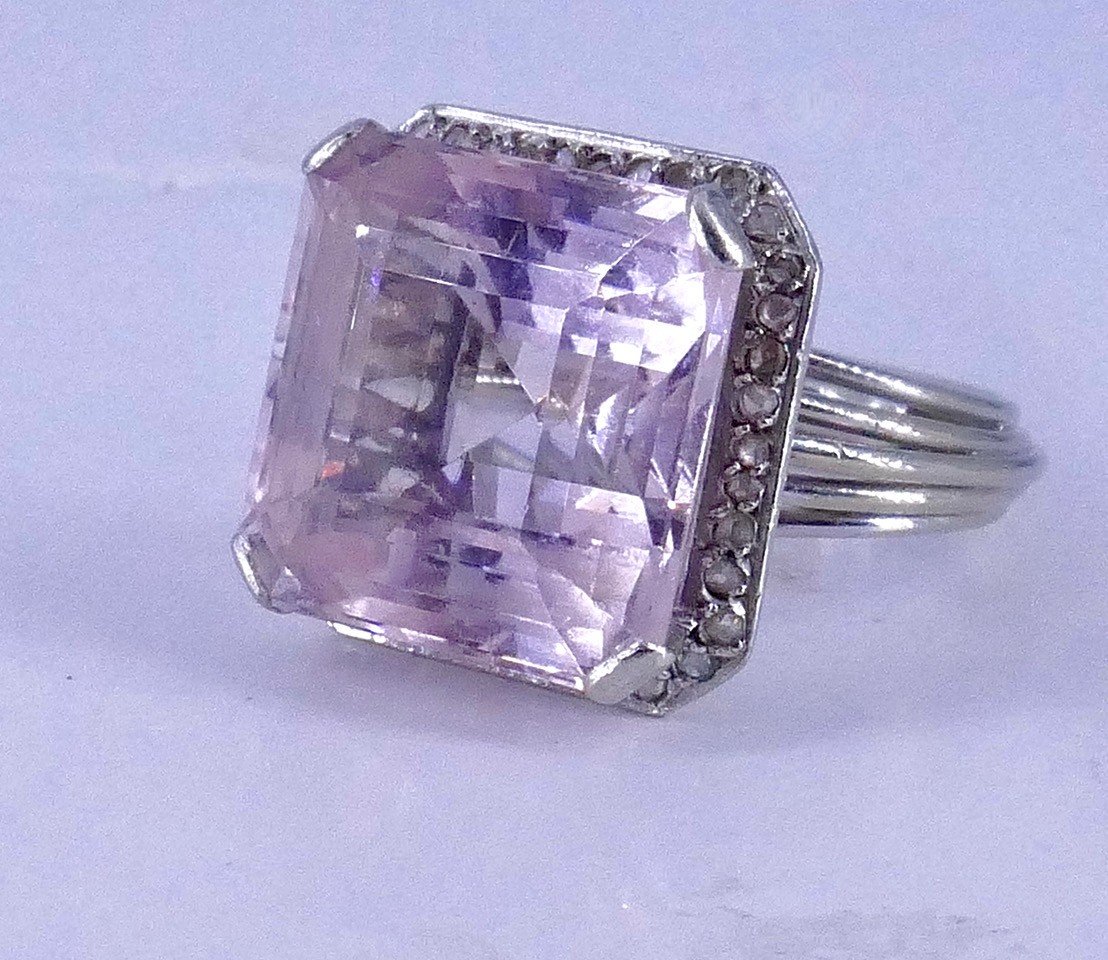 Bague "Cocktail "Or Blanc Morganite diamants -photo-1