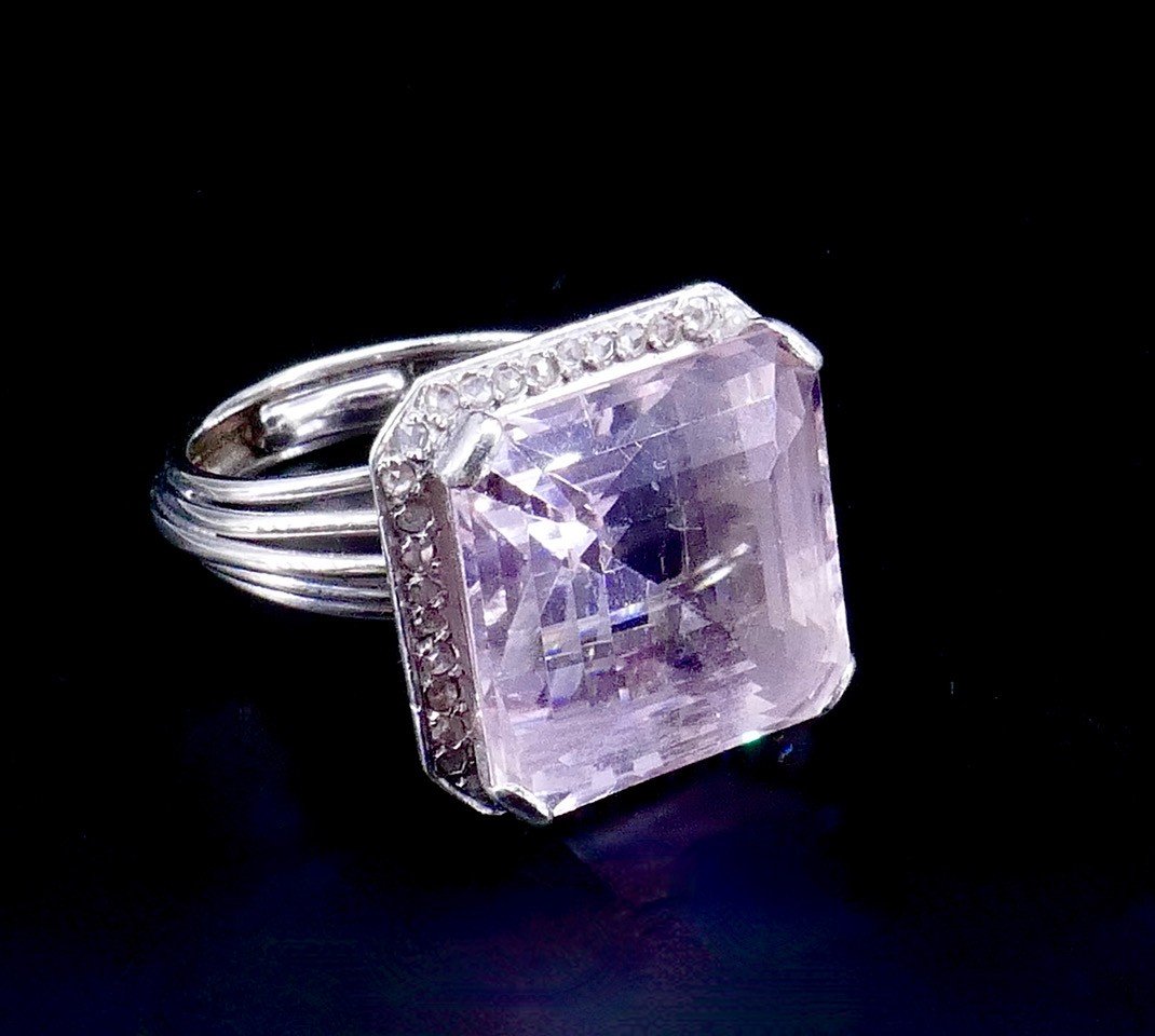 Bague "Cocktail "Or Blanc Morganite diamants 