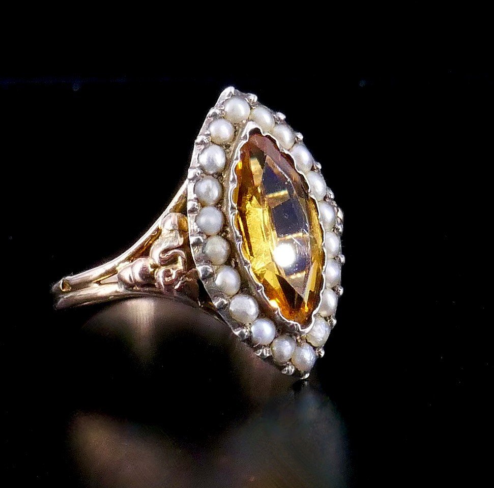 Bague Marquise Citrine XIX ème -photo-2