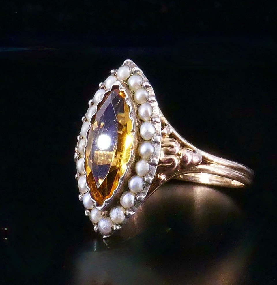 Bague Marquise Citrine XIX ème -photo-3