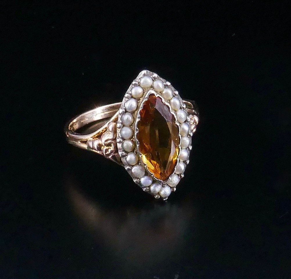 Bague Marquise Citrine XIX ème -photo-4