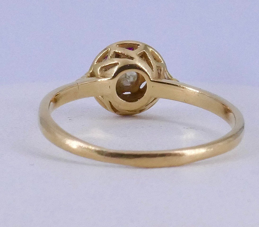 1920 Yellow Gold Diamond Ruby Verneuil Calibrated Ring -photo-3