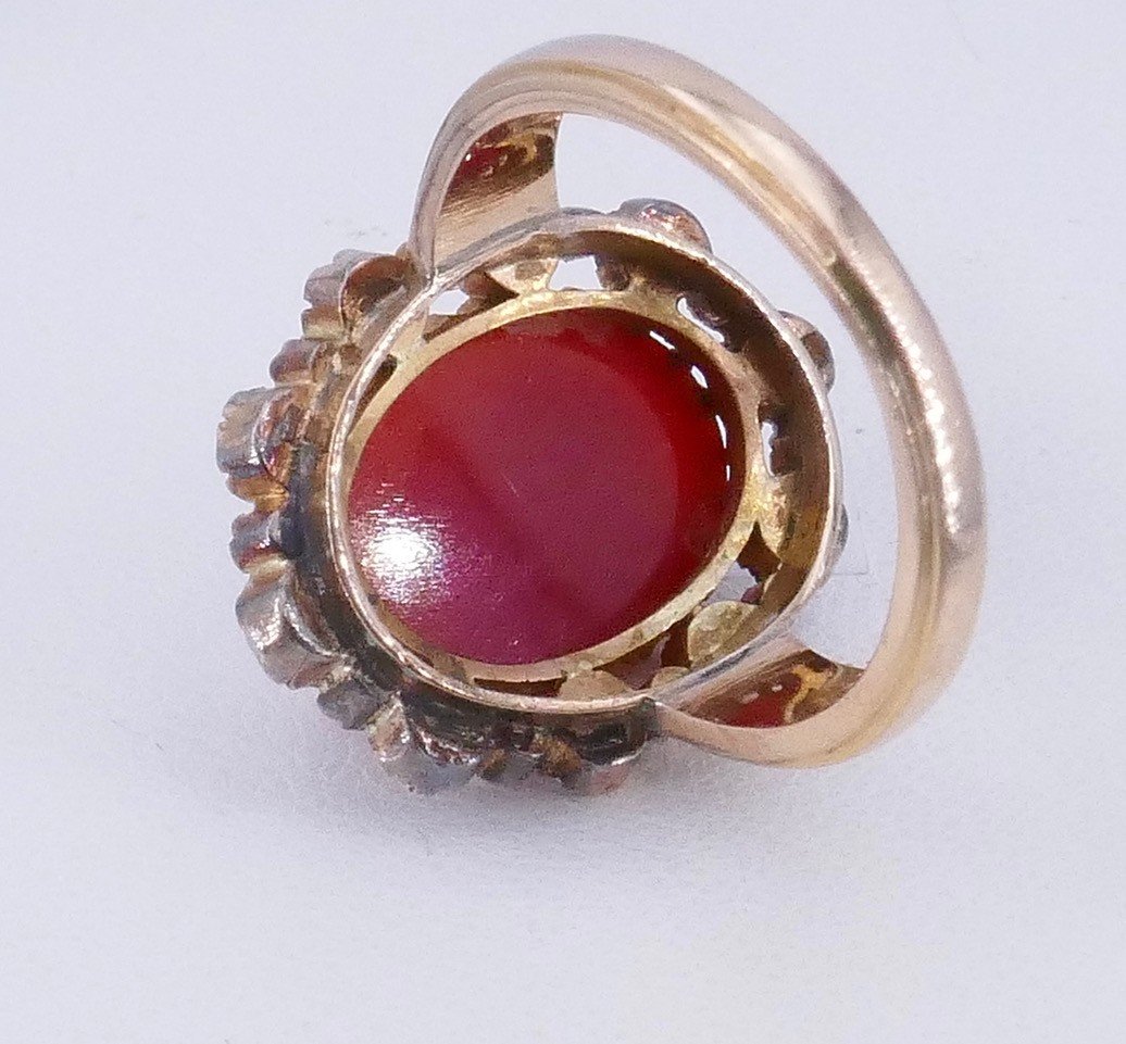 Cameo Ring On Napoleon III Agate Pink Pearls-photo-4