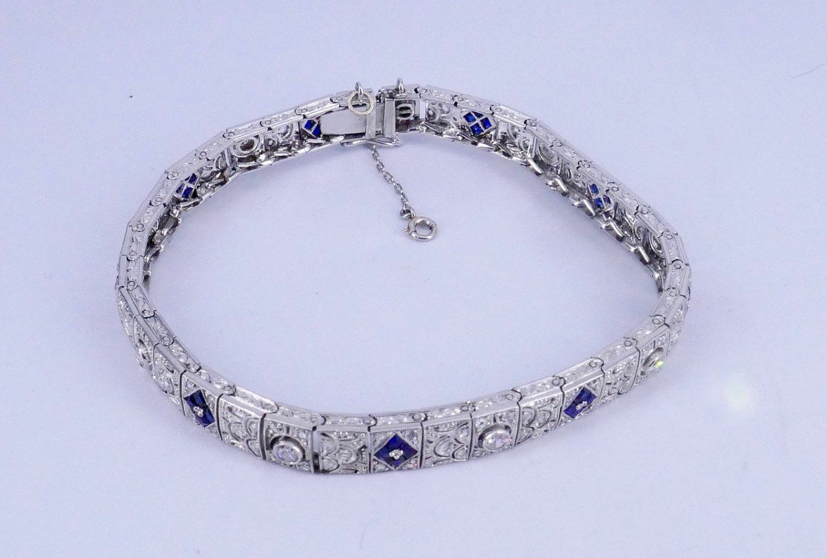 Art Deco Platinum Bracelet Diamonds And Sapphires Verneuil -photo-4