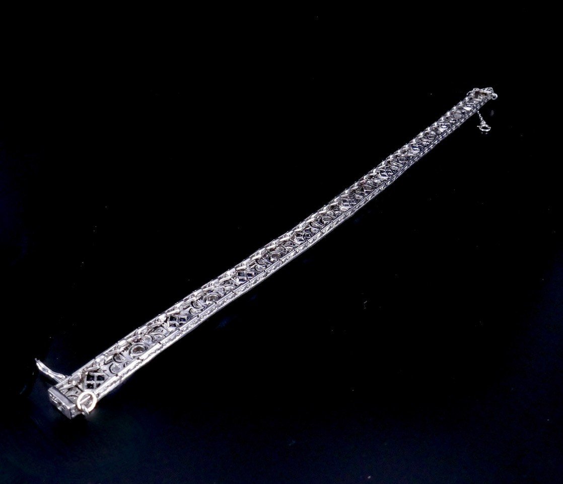 Art Deco Platinum Bracelet Diamonds And Sapphires Verneuil -photo-1