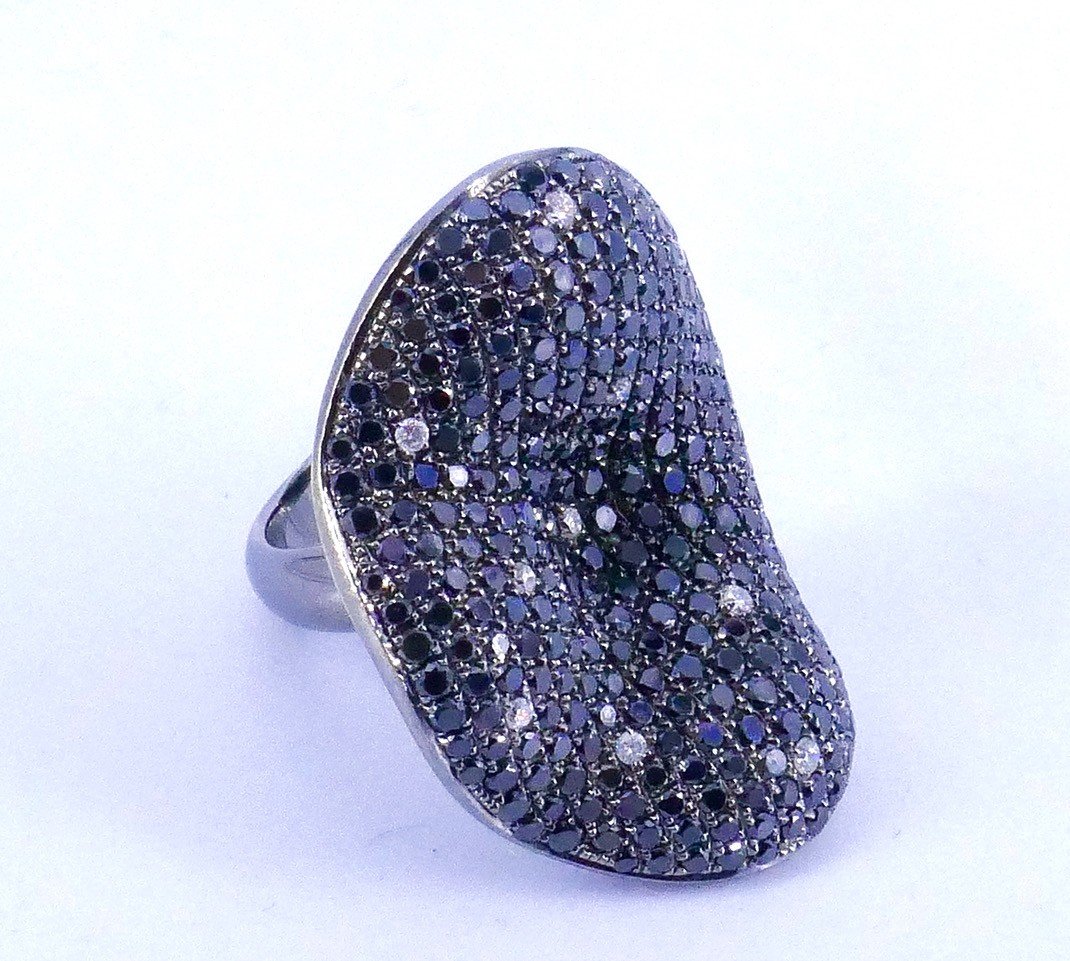 "organic" Ring Gold Black Diamonds And White Diamonds -photo-3