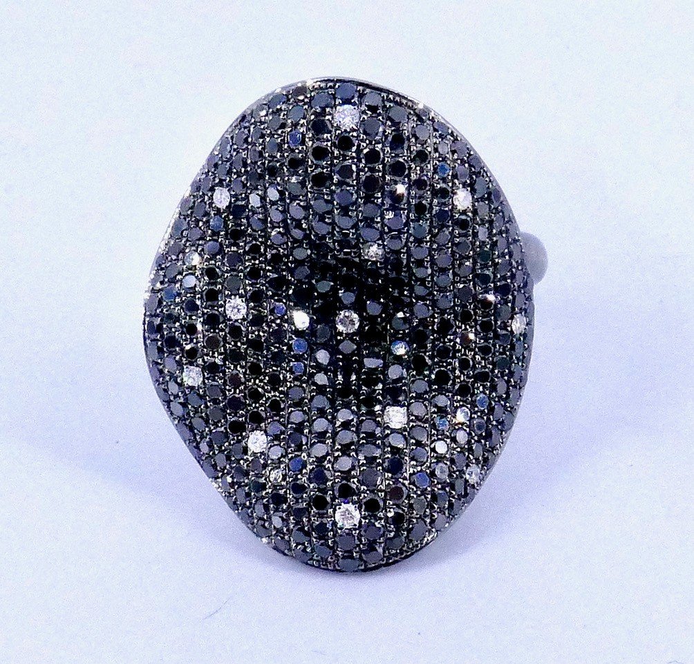 "organic" Ring Gold Black Diamonds And White Diamonds -photo-4