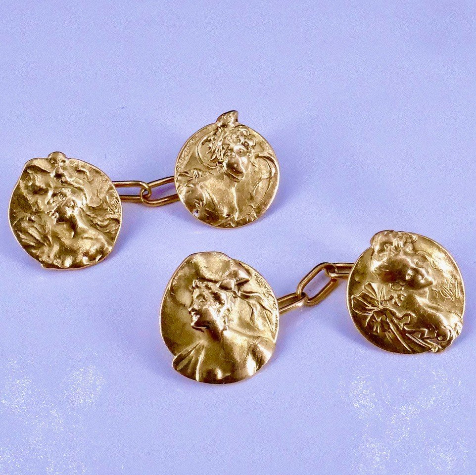 Van Der Straeten Yellow Gold Art Nouveau Cufflinks-photo-3