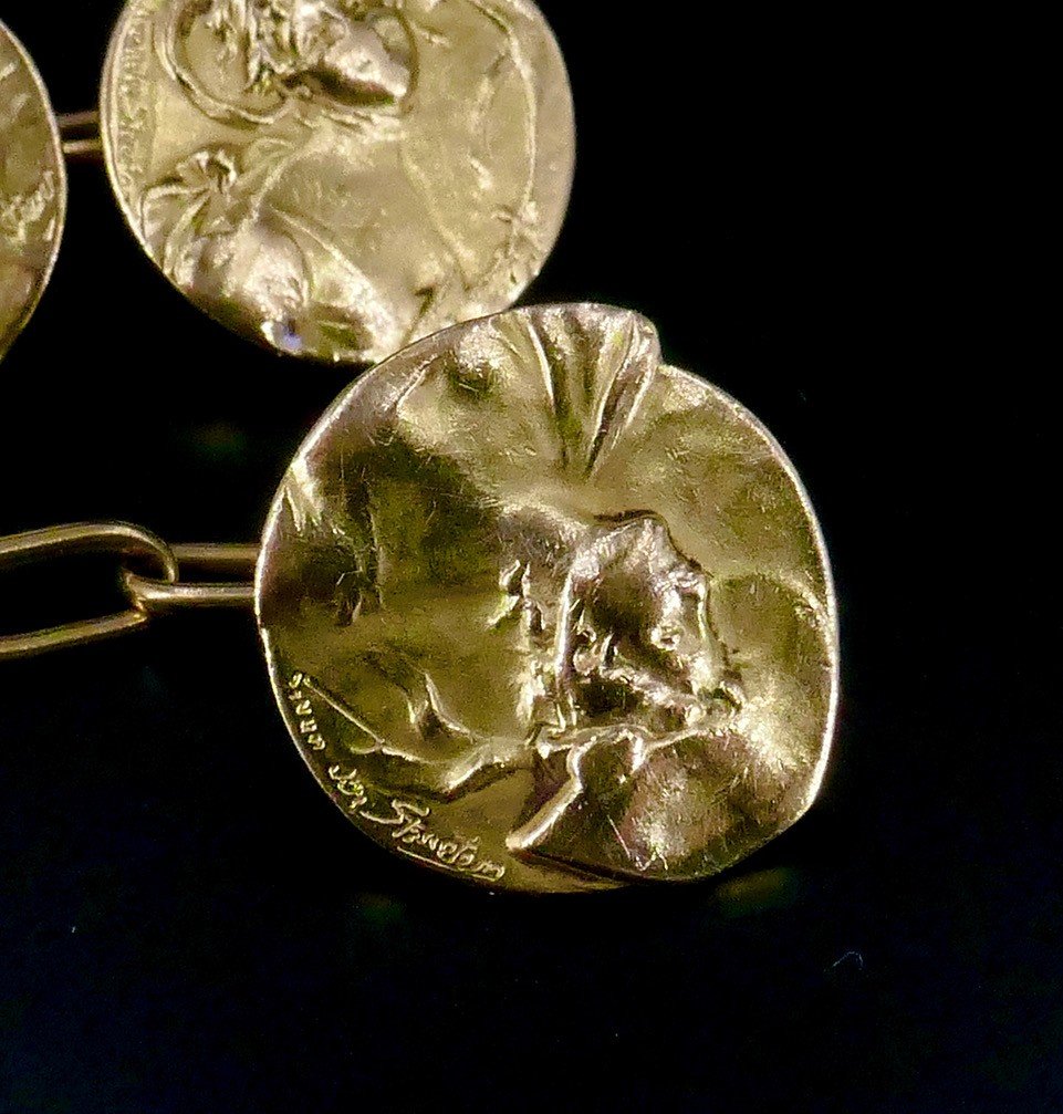 Van Der Straeten Yellow Gold Art Nouveau Cufflinks-photo-4