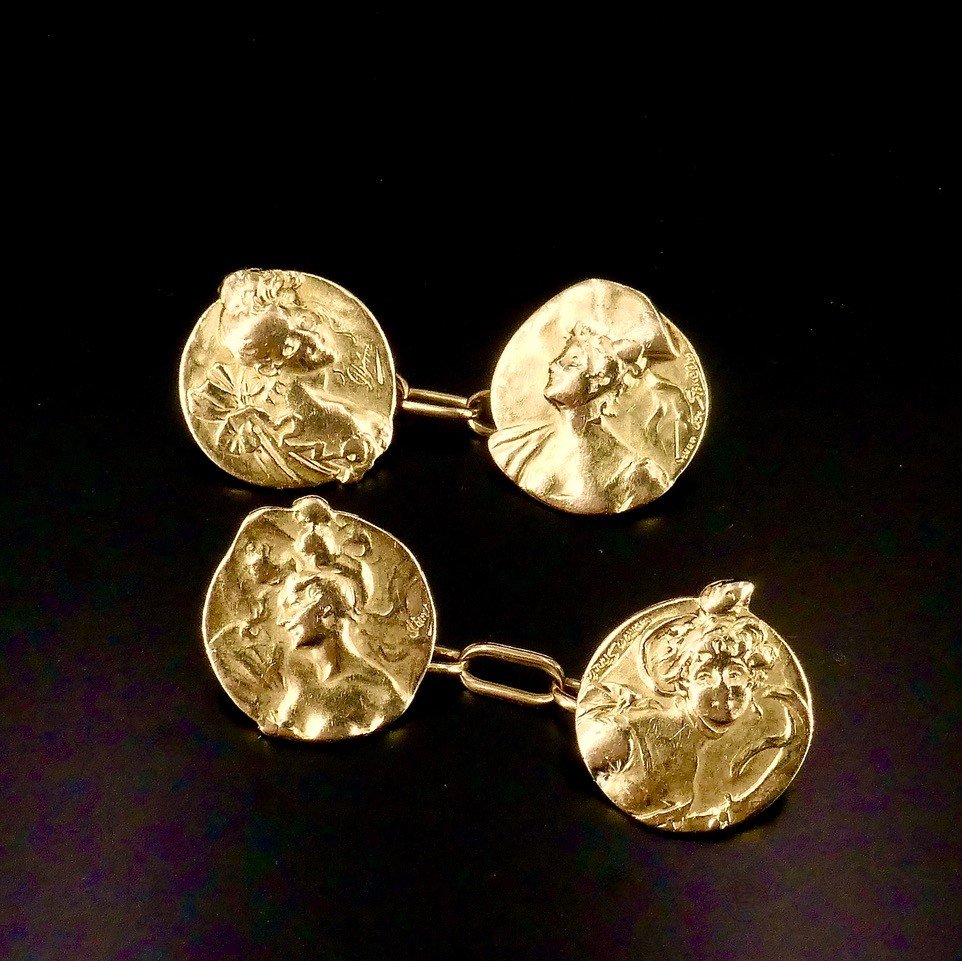 Van Der Straeten Yellow Gold Art Nouveau Cufflinks-photo-1