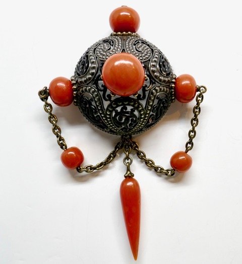 Brooch Silver, Coral XIX