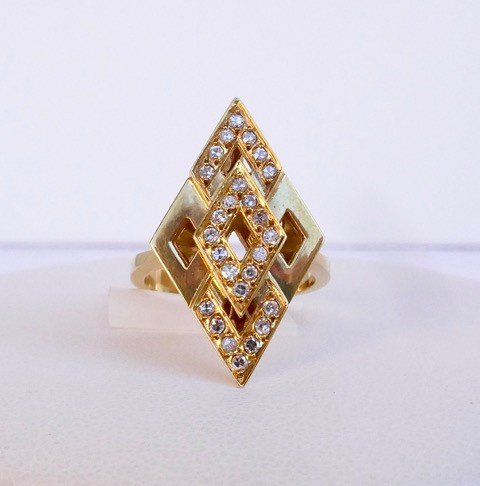 Modernist Diamond-shaped Gold And Diamond Ring-photo-2