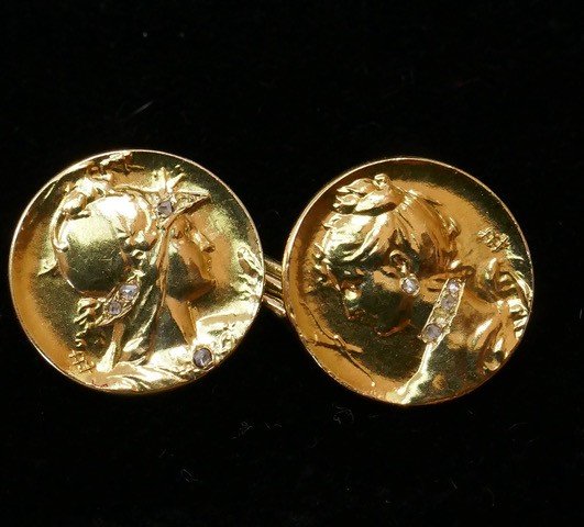 Cufflinks 1900 Louis Armand Rault Gold And Diamonds-photo-2