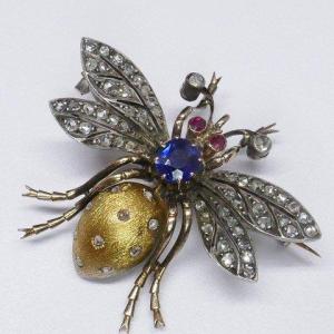 Broche Abeille Diamants Rubis Saphir XIX ème Siècle 